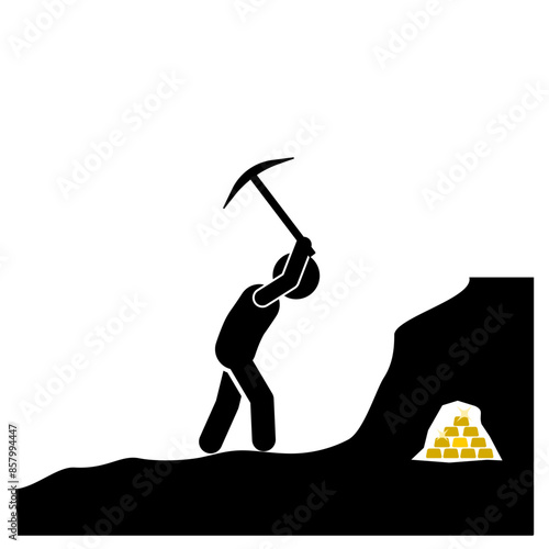 stick figure flat character illustration mining for gold