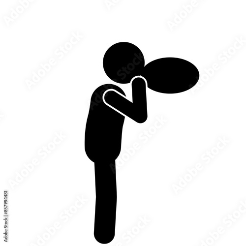 illustration of a flat stick figure character blowing up a balloon