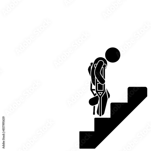 illustration of a disabled flat stick figure character crossing a staircase