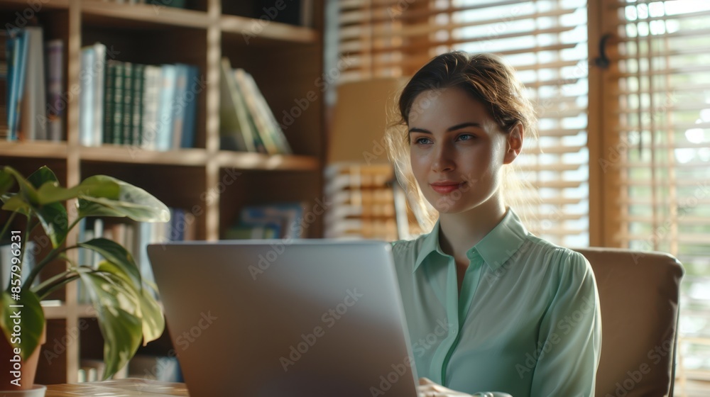 The woman working at laptop The woman working at laptop