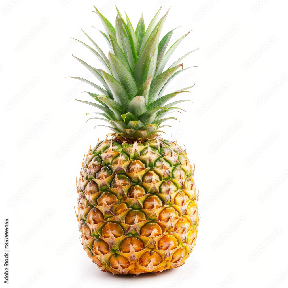 Whole pineapple with a green crown isolated on white background. Whole pineapple with a green crown isolated on white background.