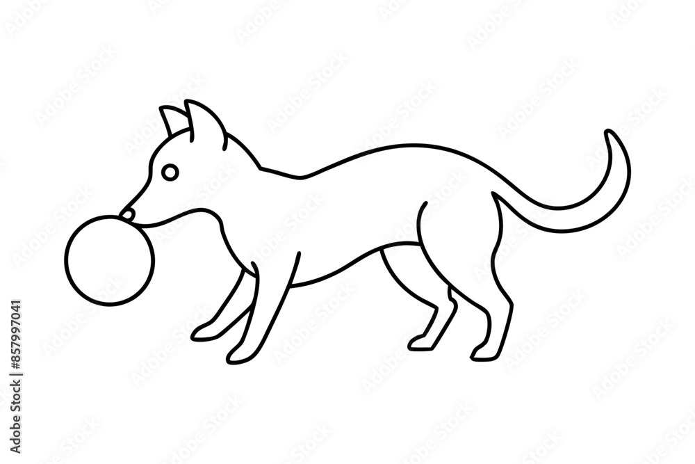 Fototapeta premiumdog playing with a ball line art drawing, isolated line art of a dog collection