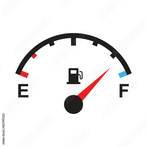 Fuel level indicator, fuel level gauge scale, arrow at full mark, vector illustration.