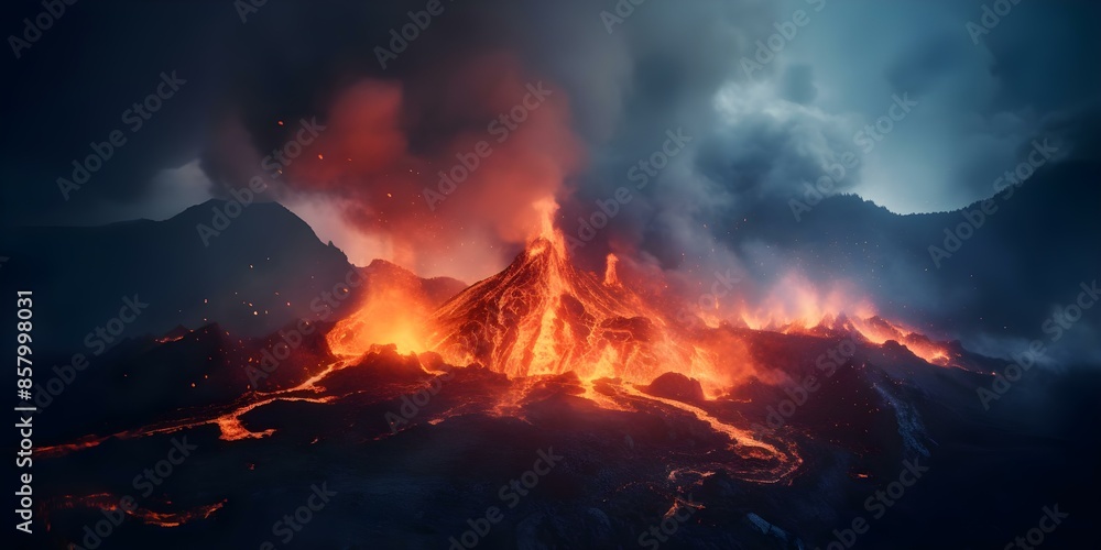 Infernal Landscape Devastation Caused by Volcanic Eruption. Concept Volcanic Eruption, Infernal Landscape, Devastation, Natural Disaster, Environment Impact
