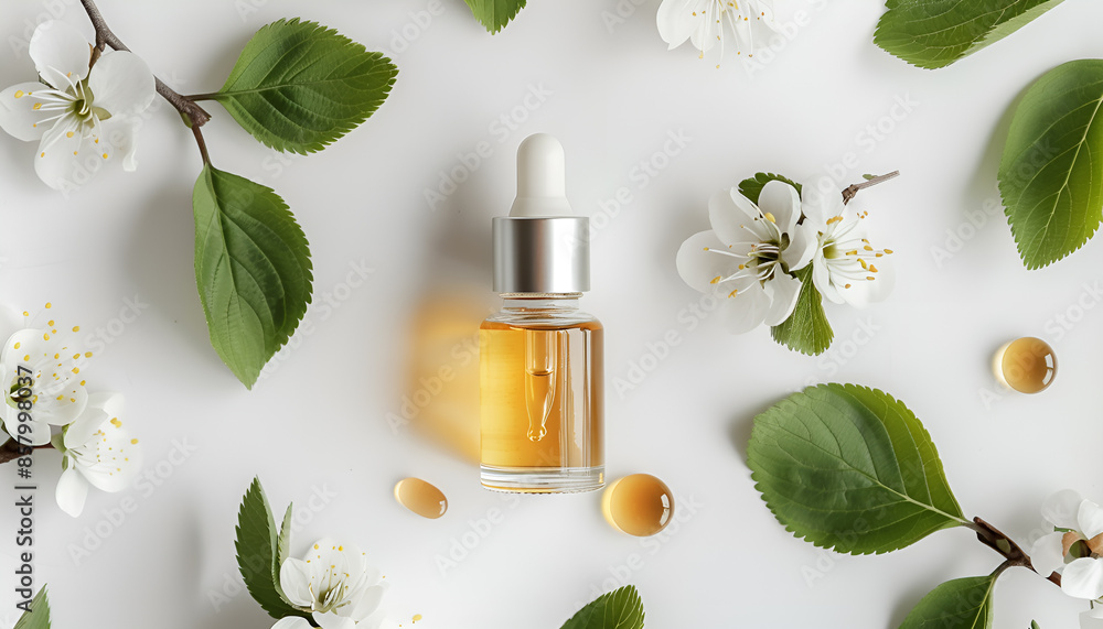 Serum on white background, top view. Skin care product Serum on white background, top view. Skin care product