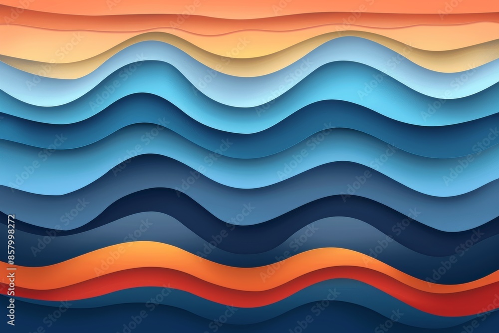 Abstract waves in blue and orange paper cut style Abstract waves in blue and orange paper cut style