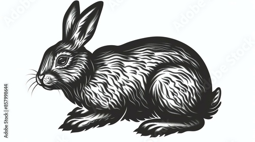 IntricateðŸ‡illustration of a rabbit, with a focus on theðŸ‡'s fur and whiskers. The rabbit is sitting down and looking to the left of the frame. photo