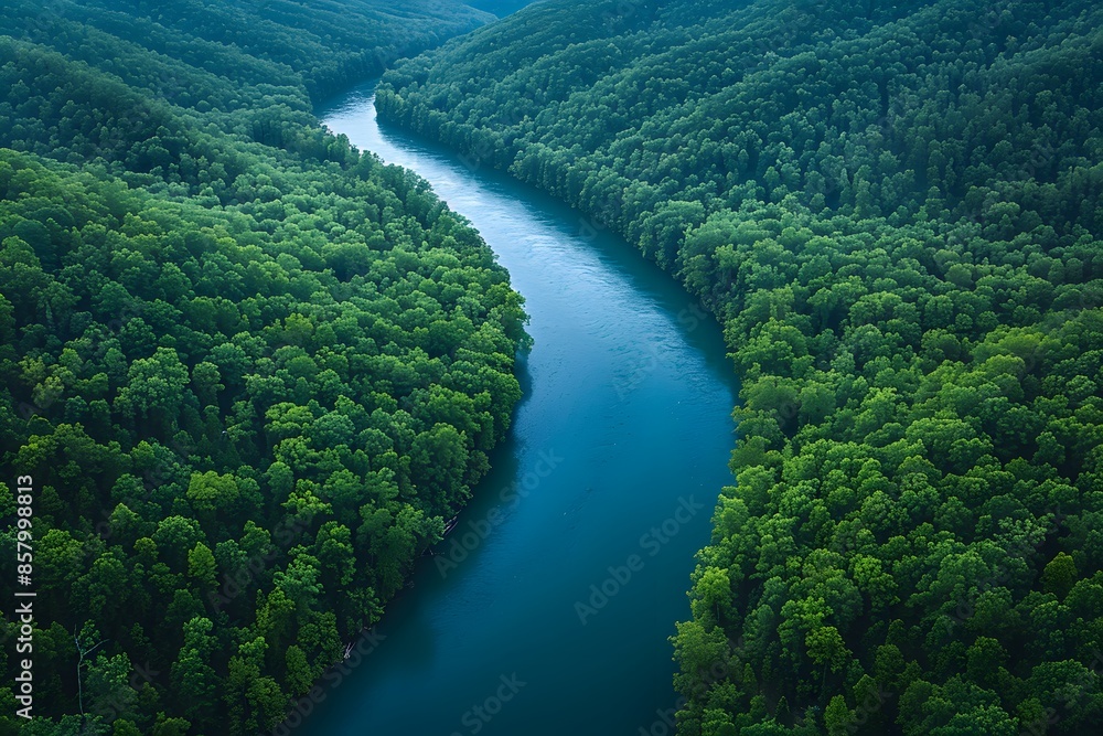 Serene Aerial View of a Meandering River through a Lush Green Forest Nature, Scenic Landscape, Tranquility Serene Aerial View of a Meandering River through a Lush Green Forest Nature, Scenic Landscape, Tranquility