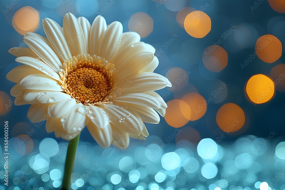 Elegant Daisy with Dew Drops and Bokeh Background - Perfect for Cards and Posters Elegant Daisy with Dew Drops and Bokeh Background - Perfect for Cards and Posters