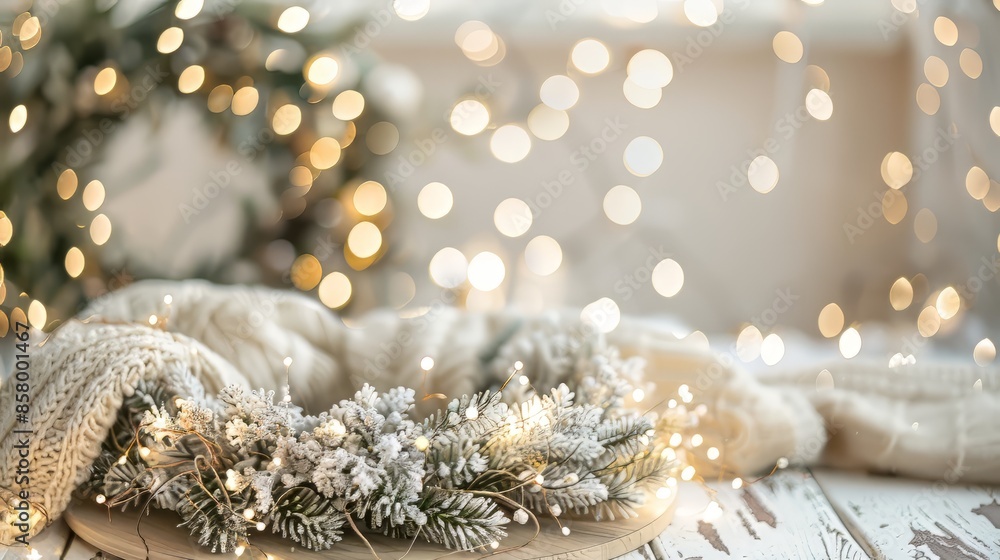 Wreath adorned with twinkling lights Wreath adorned with twinkling lights