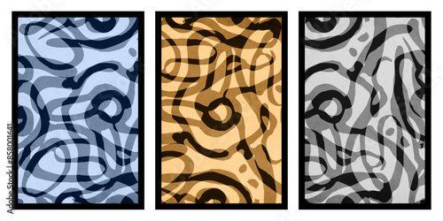 Set of 3 Abstract illustration in vintage style. For use in graphics, for wall decor. .