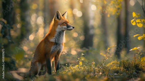 Captivating Red Fox in Enchanted Forest During Golden Hour