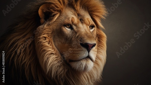 close-up portrait of a lion on dark background