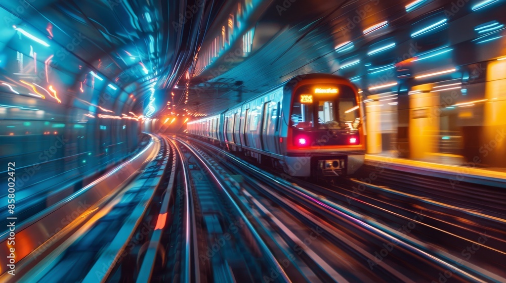Subway Train Speeding Through Tunnel with Blurry Lights Subway Train Speeding Through Tunnel with Blurry Lights