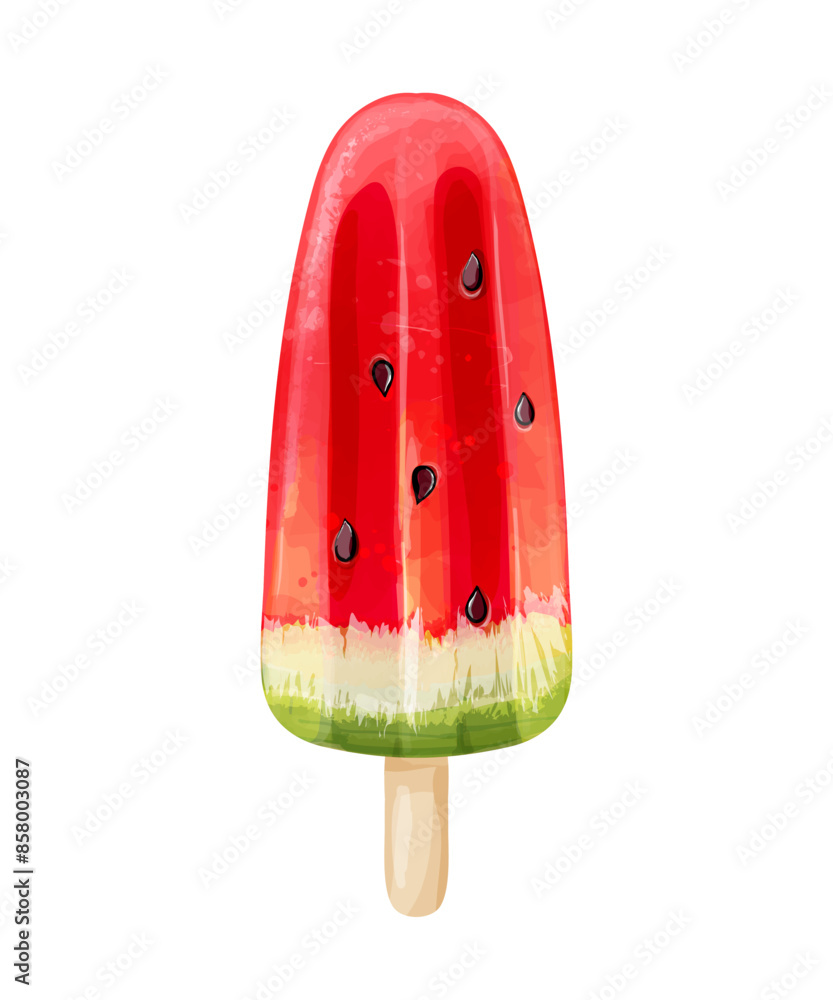Vector watermelon ice cream with seeds in a watercolor style isolated on a white background. Vector watermelon ice cream with seeds in a watercolor style isolated on a white background.