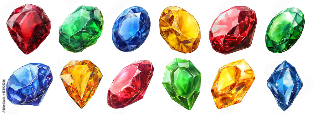Fototapeta premium set of isolated illustrations of gemstone diamond crystals