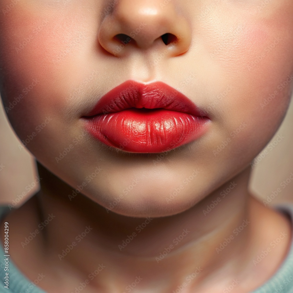 Fototapeta premium child with lips, closeup ,realistic 
