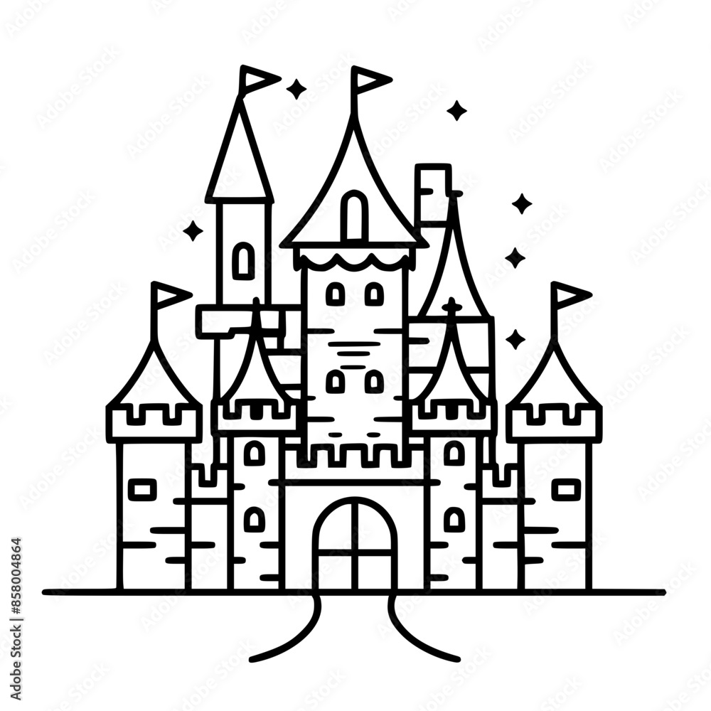 Obraz premium Princess palace, castle icon, castle, Castle png, Line Art Castle, Minimalist Wall Art, Castle Illustration, Castle Silhouette, Line art princes, Line art Palace, Fantasy Castle SVG, Castle Tower, Cas