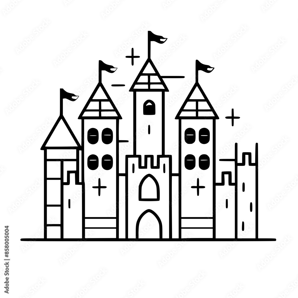 Obraz premium Princess palace, castle icon, castle, Castle png, Line Art Castle, Minimalist Wall Art, Castle Illustration, Castle Silhouette, Line art princes, Line art Palace, Fantasy Castle SVG, Castle Tower, Cas