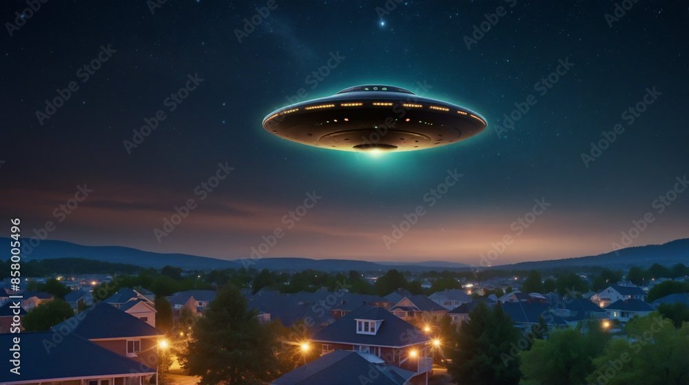 UFO flying above the city UFO flying above the city