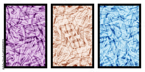 Set of 3 Abstract illustration in vintage style. For use in graphics, for wall decor. .