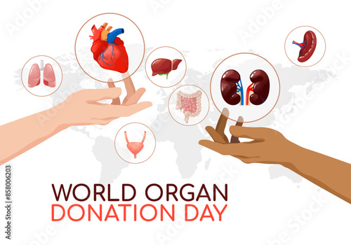 World Organ Donation Day template with hands showing internal organs