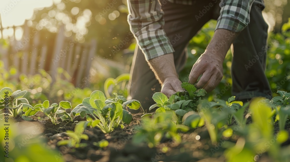 Fototapeta premium Man cultivating an organic vegetable garden
