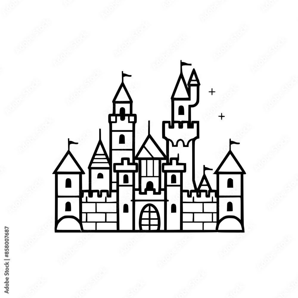 Obraz premium Princess palace, castle icon, castle, Castle png, Line Art Castle, Minimalist Wall Art, Castle Illustration, Castle Silhouette, Line art princes, Line art Palace, Fantasy Castle SVG, Castle Tower, Cas