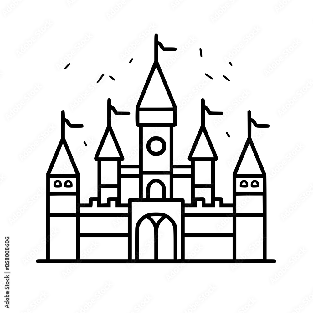 Obraz premium Princess palace, castle icon, castle, Castle png, Line Art Castle, Minimalist Wall Art, Castle Illustration, Castle Silhouette, Line art princes, Line art Palace, Fantasy Castle SVG, Castle Tower, Cas