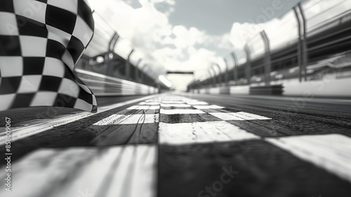 Wallpaper Mural Wide-angle view, Black and white checkered racing flag, 3D render, photorealistic, fluttering majestically against a clear sky background Torontodigital.ca