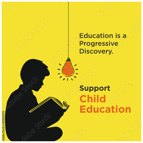 Child Education Concept, Social Media Post 
Template Vector Design