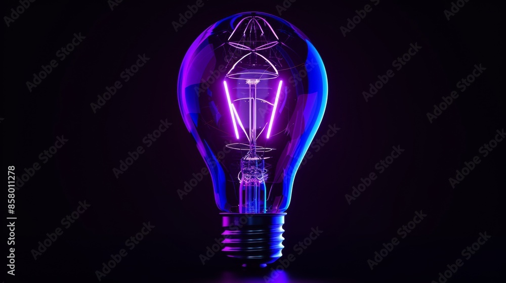 Neon Light bulb on black background Neon Light bulb on black background