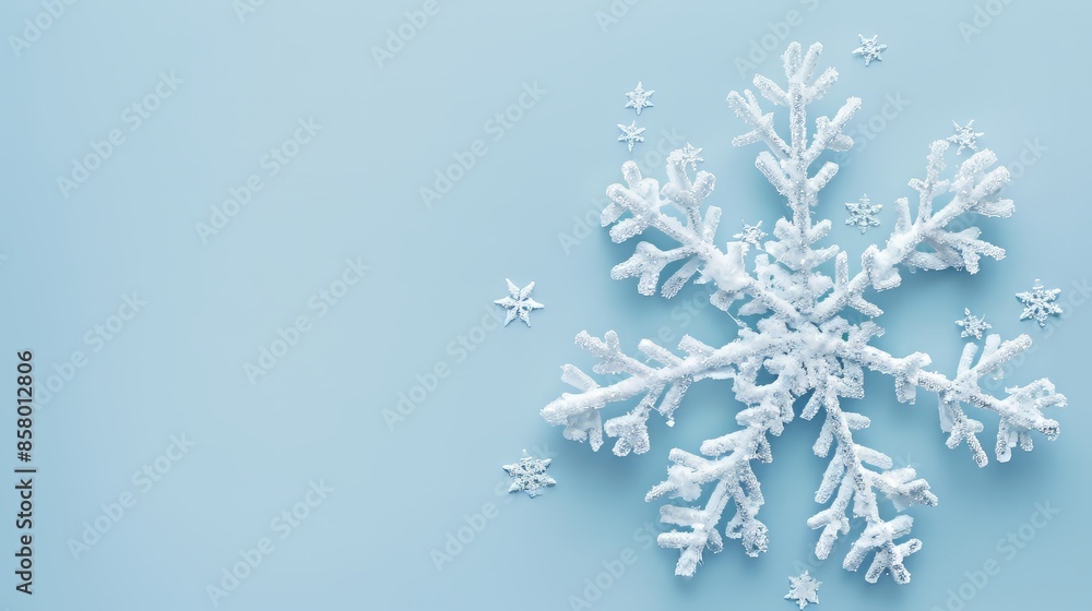 White snowflake, clean light blue background White snowflake, clean light blue background