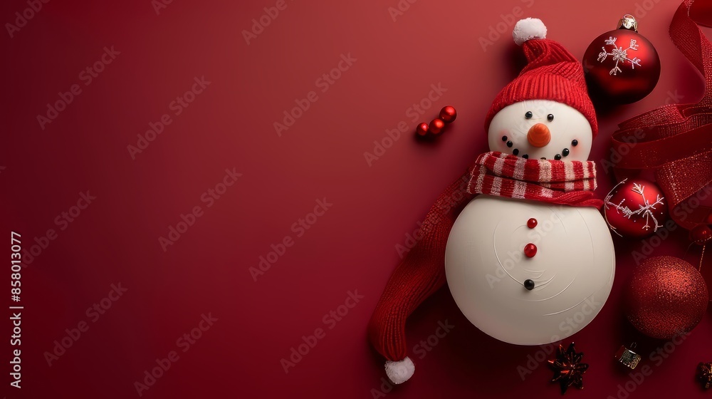 Snowman ornament, clean red background Snowman ornament, clean red background