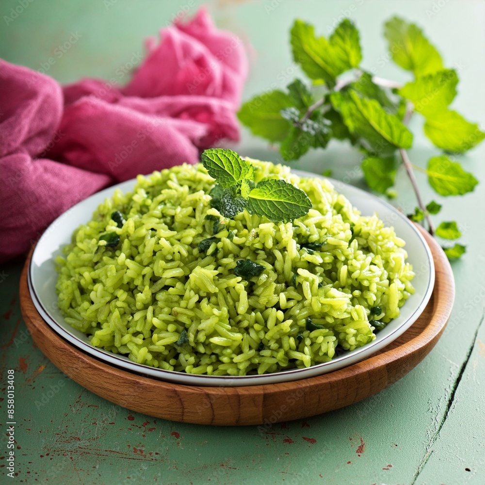 Indian cuisine food palak rice or spinach rice Indian cuisine food palak rice or spinach rice