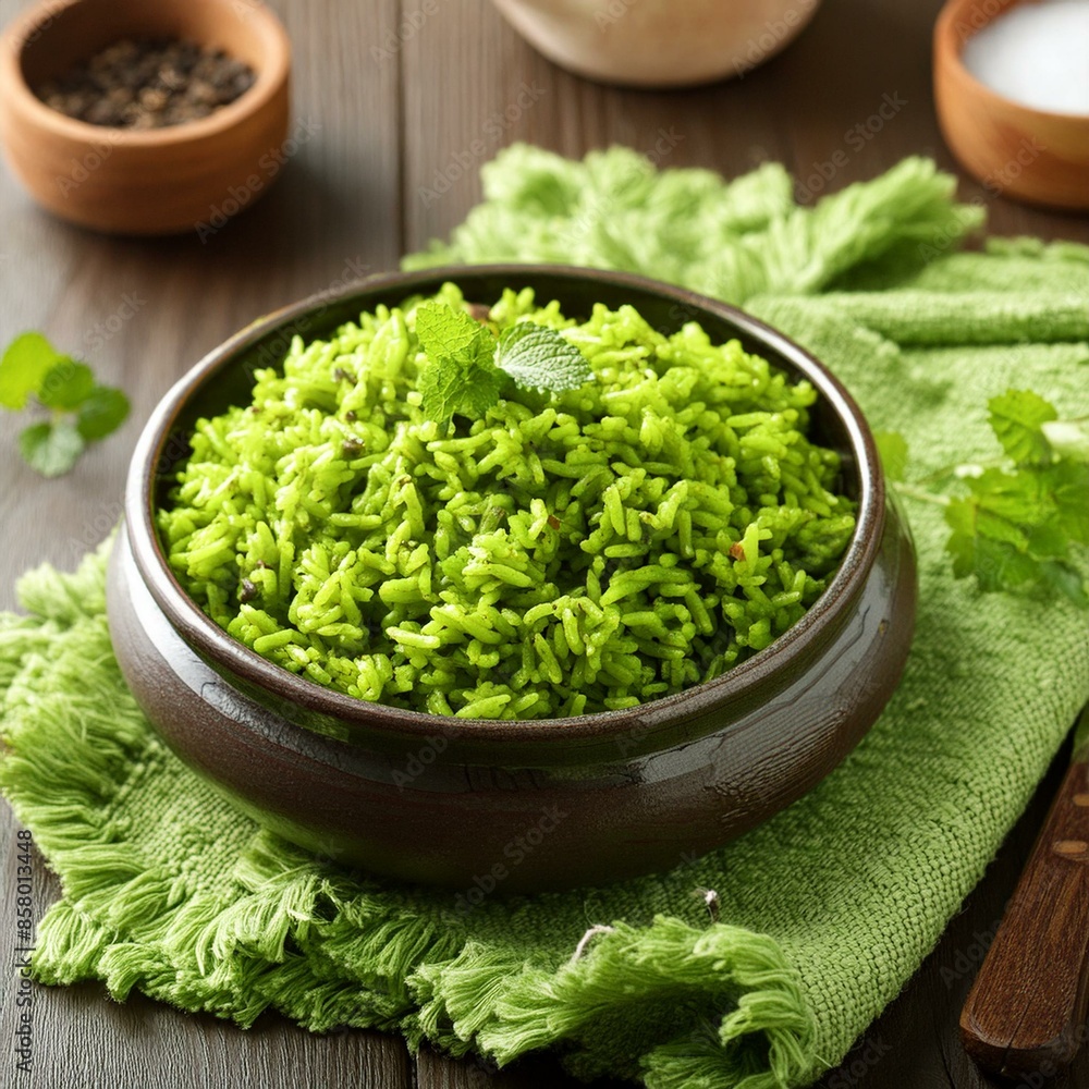 Indian cuisine food palak rice or spinach rice Indian cuisine food palak rice or spinach rice