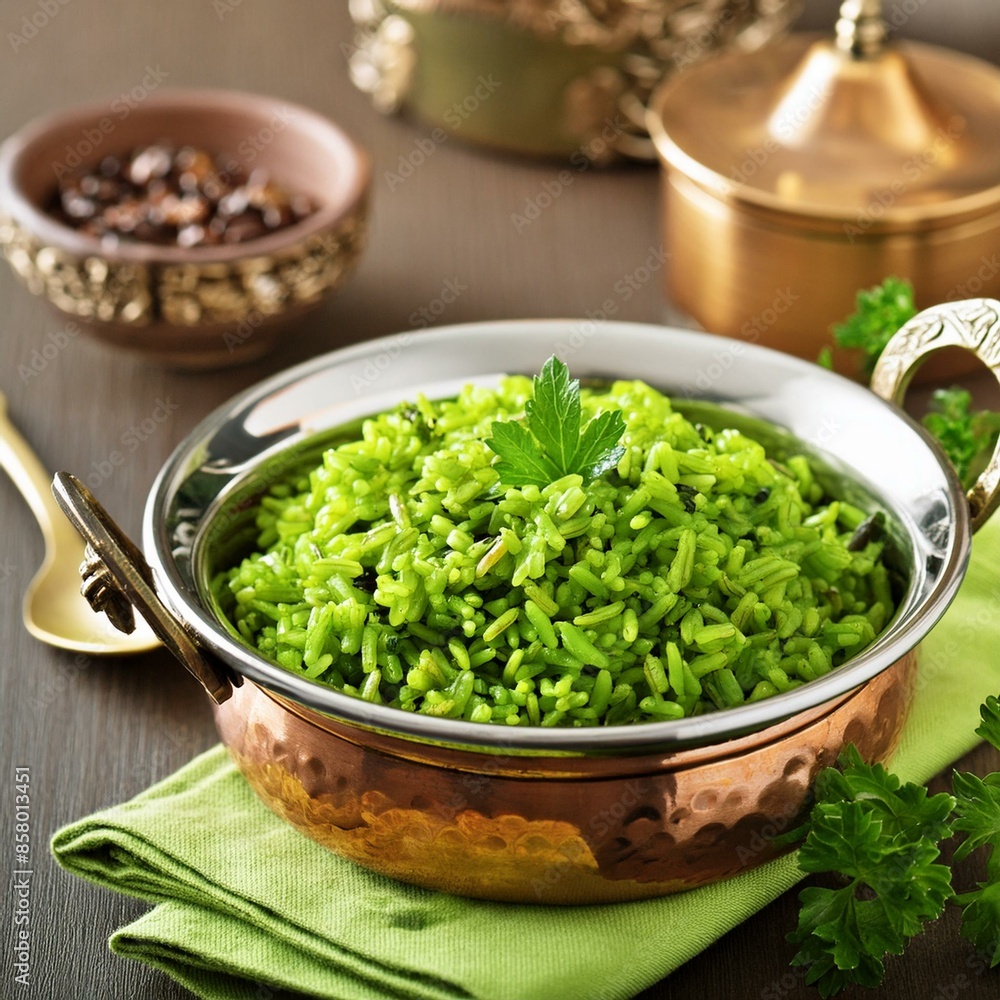 Indian cuisine food palak rice or spinach rice Indian cuisine food palak rice or spinach rice