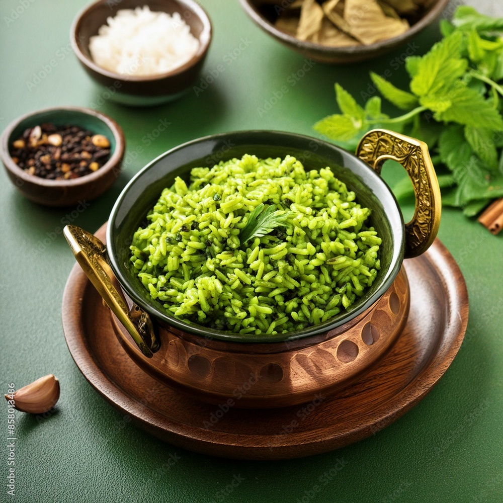 Indian cuisine food palak rice or spinach rice Indian cuisine food palak rice or spinach rice