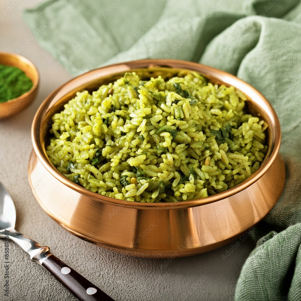 Indian cuisine food palak rice or spinach rice Indian cuisine food palak rice or spinach rice
