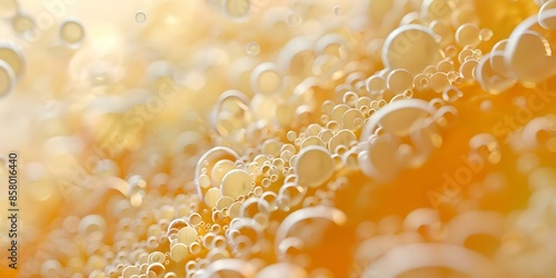 Closeup photo of yeast cells fermenting crucial for brewing and biofuel. Concept Microorganisms, Fermentation Science, Brewing Industry, Biofuel Technology, Yeast Cells