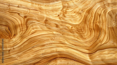 The image is a close-up of a wooden surface with a beautiful grain pattern. The wood is a light brown color with darker brown streaks. photo