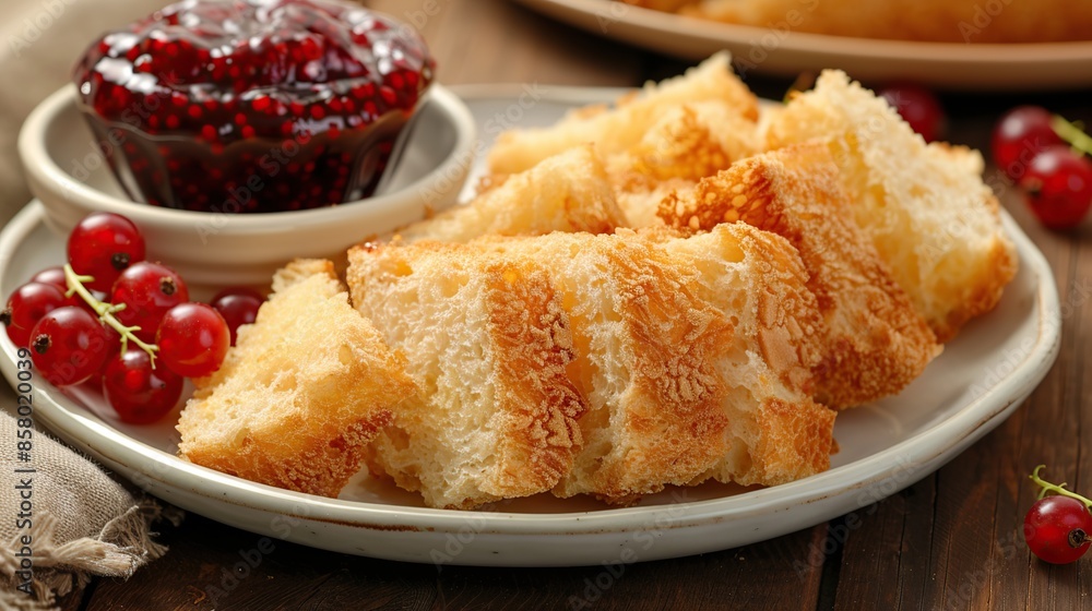 Freshly Baked Bread Slices with Red Currants and Jam Freshly Baked Bread Slices with Red Currants and Jam