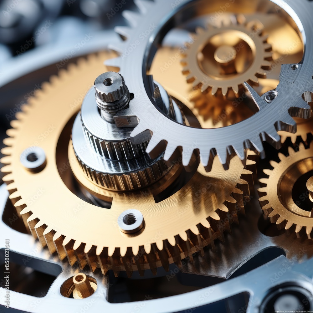 Close-up of Mechanism with Cogwheel and Gears Working Together