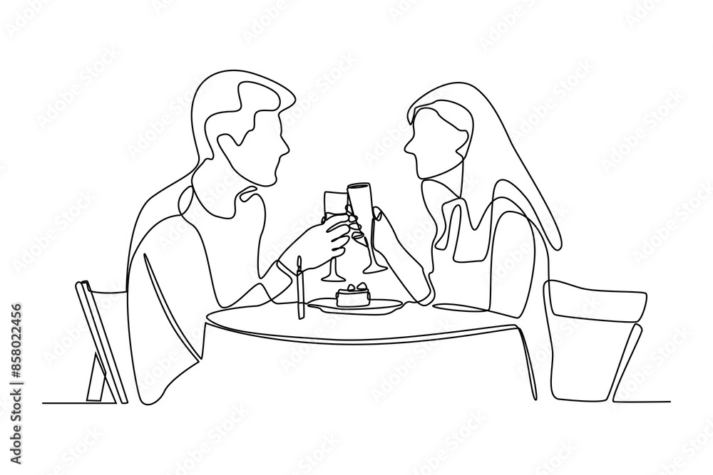 Continuous one line drawing A couple is having a romantic dinner at a restaurant. Family having meal around kitchen table together. Dinner minimalist concept. Single line draw design vector graphic il Continuous one line drawing A couple is having a romantic dinner at a restaurant. Family having meal around kitchen table together. Dinner minimalist concept. Single line draw design vector graphic il