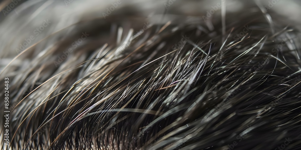 Detail-focused close-up photo of a scarred scalp with hair. Concept Scarred Scalp, Close-Up Photography, Hair Details, Texture, Healing Journey