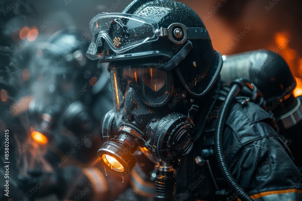 Fototapeta premium Firefighters extinguish a raging fire