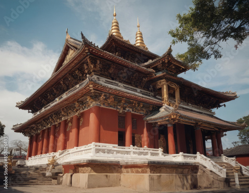 Wallpaper Mural Un monastero tibetano con una fila di piccoli stupa allineati.
 Torontodigital.ca