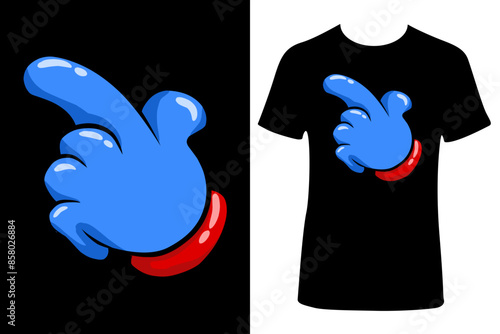 Pointing hand t shirt design, cartoon hand t shirt, blue glove t shirt for black t shirt 