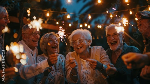 Elderly Friends With Sparklers