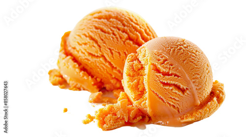 Fresh Orange Sherbet Ice Cream Scoop on Transparent Background, Delicious Summer Dessert with Vibrant Citrus Flavor